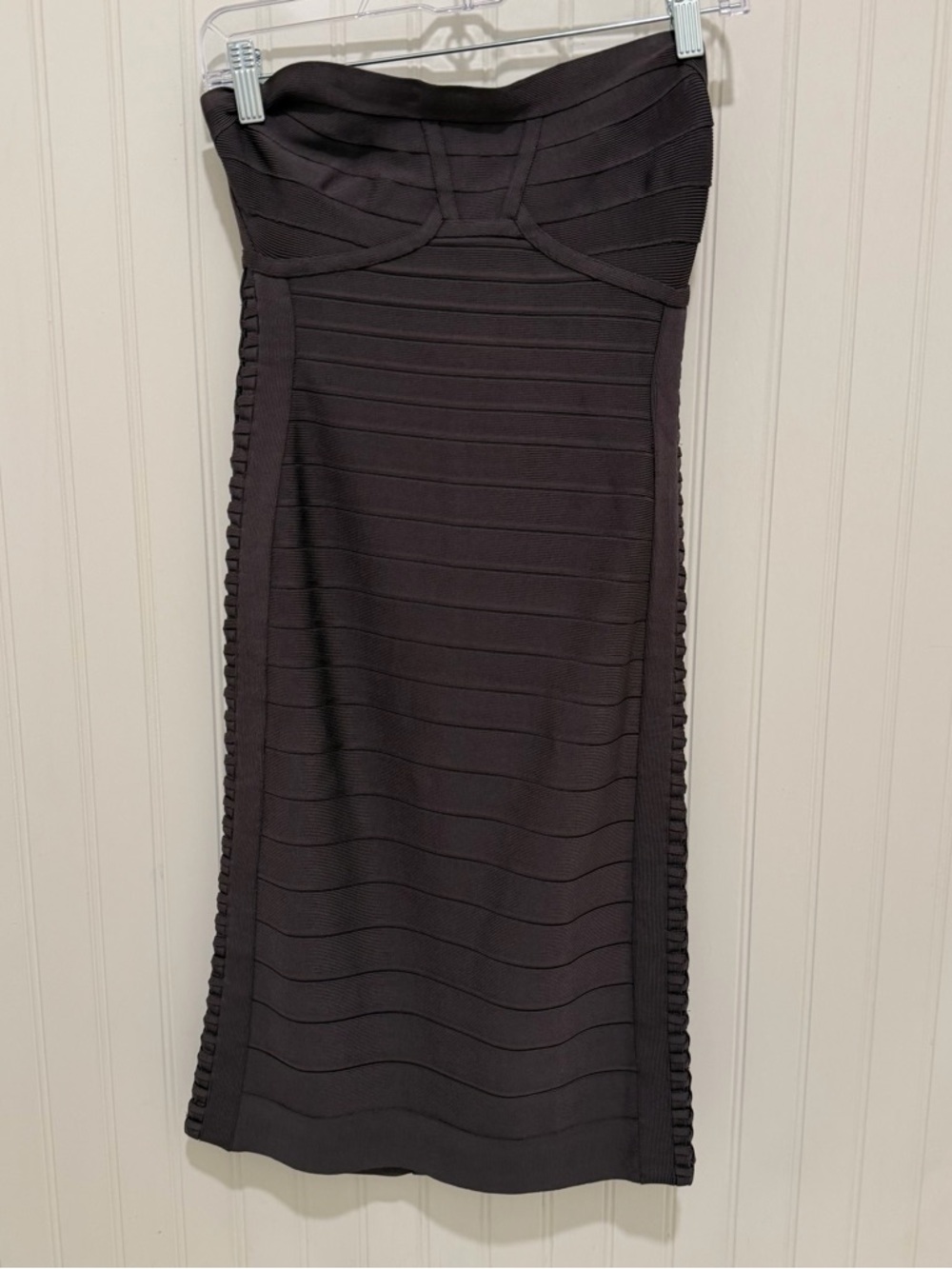 Herve Leger Strapless Bandage Knee Length Dress in Charcoal Gray M